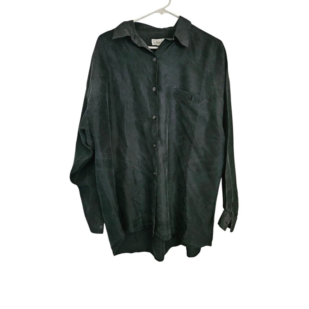 Vintage Women  Raffaella Silk Buttoned Long Sleeve Black Top Size Large